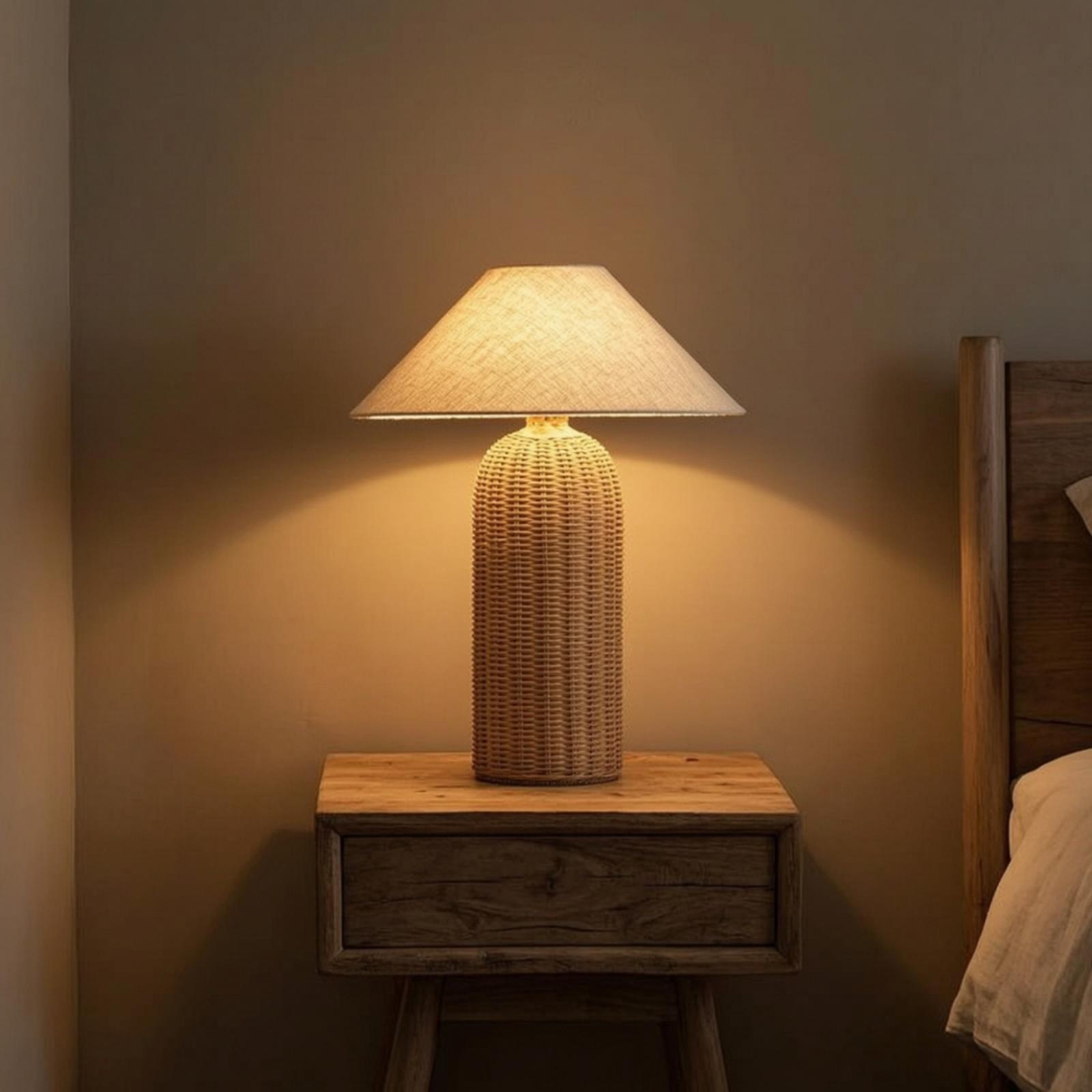 Lighting Decor Room - Bedside Lamp Rattan Base Fabric Shade