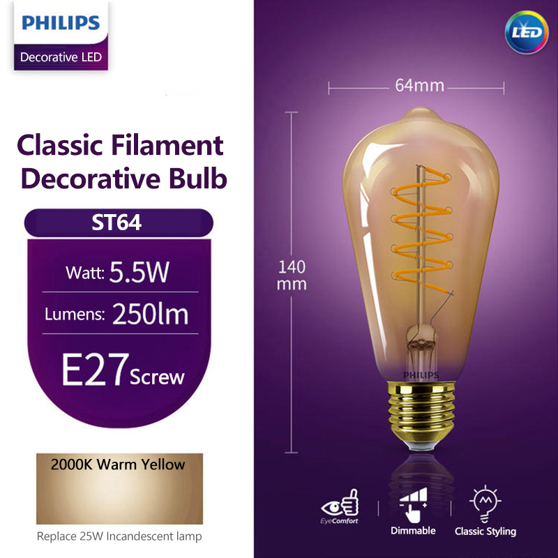 Philips LED ST64 E27 Decorativ - Philips Bulb Led Classic ulasan dan harga