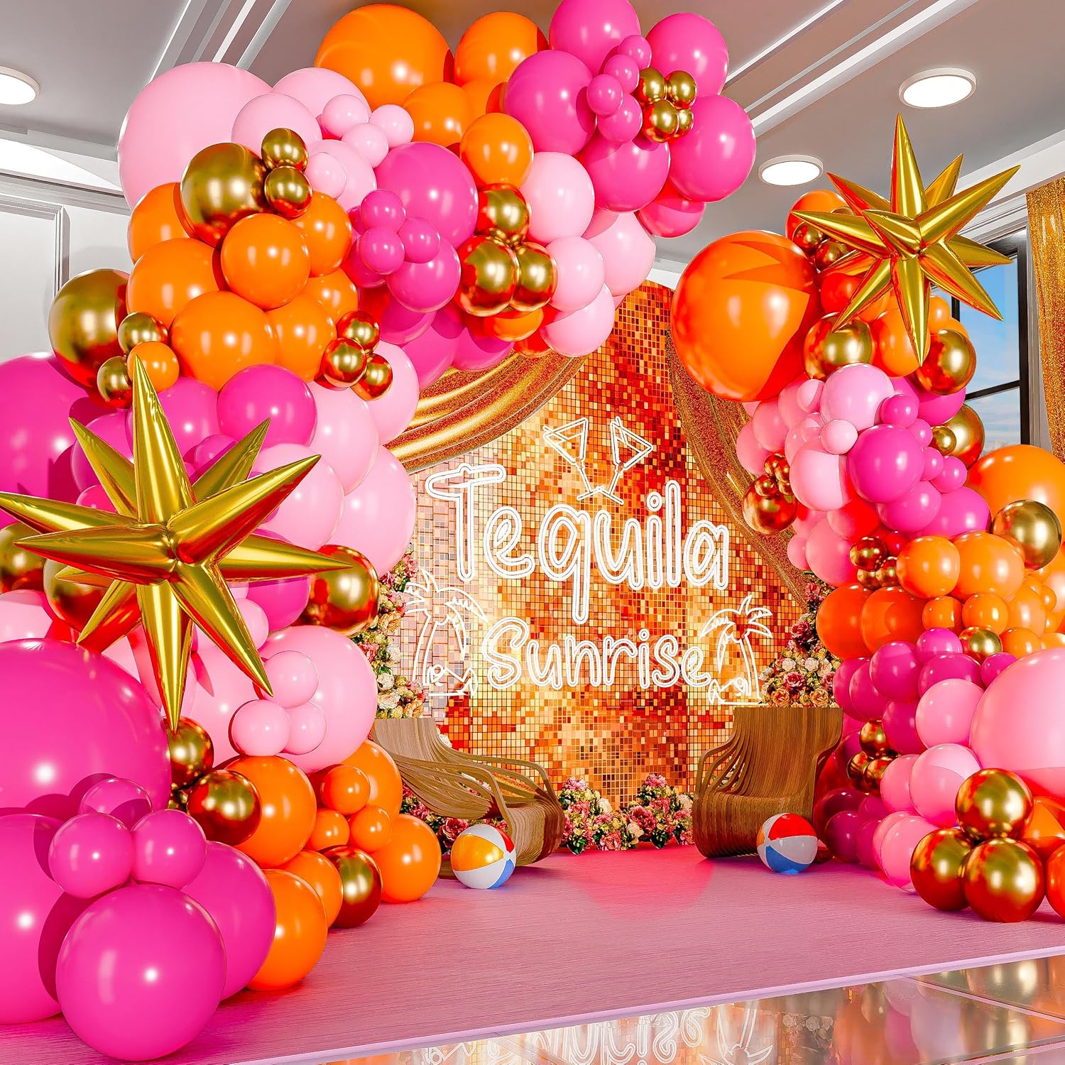 123Pcs Hot Pink Orange Metalli - Orange Lighting Decor ulasan dan harga