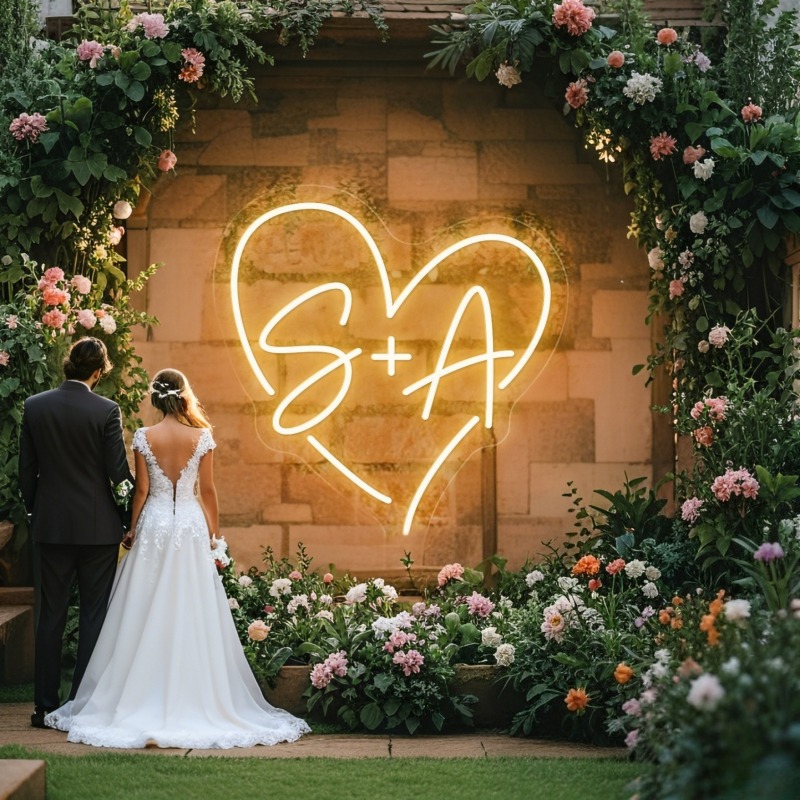 Custom Initials Heart LED Neon - Lighting Decor For Wedding ulasan dan harga