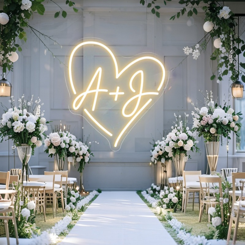Custom Initials Heart LED Neon - Lighting Decor For Wedding ulasan dan harga