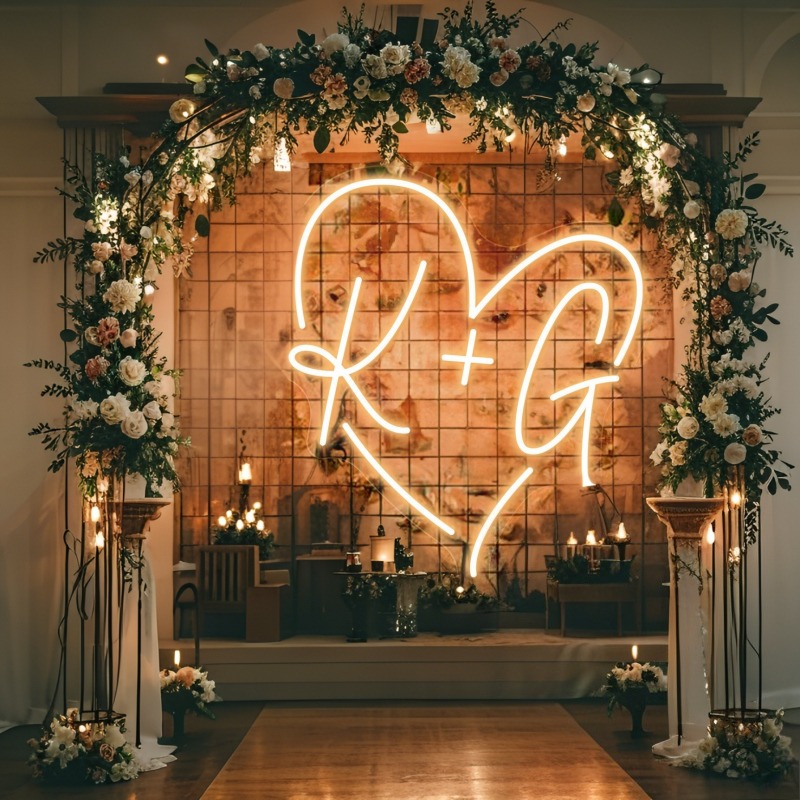 Custom Initials Heart LED Neon - Lighting Decor For Wedding ulasan dan harga