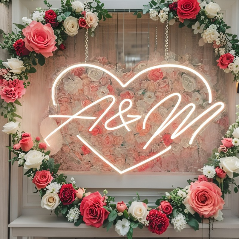 Custom Initials Heart LED Neon - Lighting Decor For Wedding ulasan dan harga
