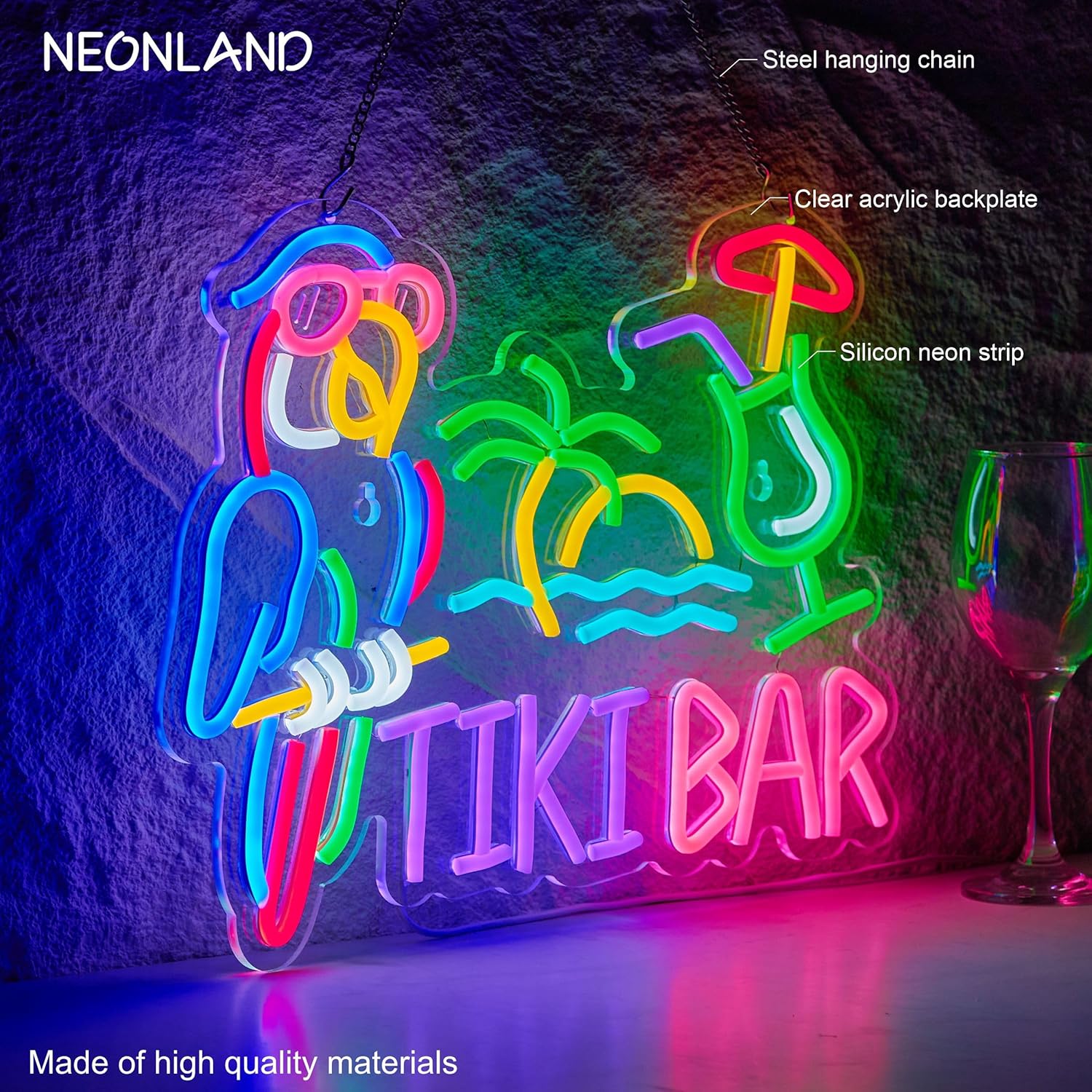 Tiki Bar Parrot Palm Tree Neon - Restaurant Lighting Decoration ulasan dan harga