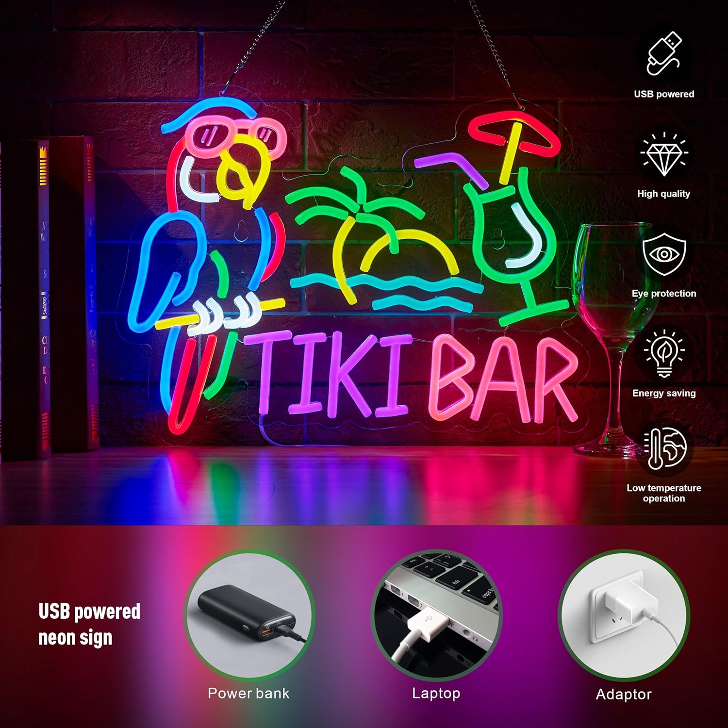 Tiki Bar Parrot Palm Tree Neon - Restaurant Lighting Decoration ulasan dan harga