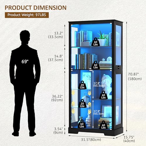 71” Glass Display Cabinet with - Lighting & Home Decor Studio ulasan dan harga