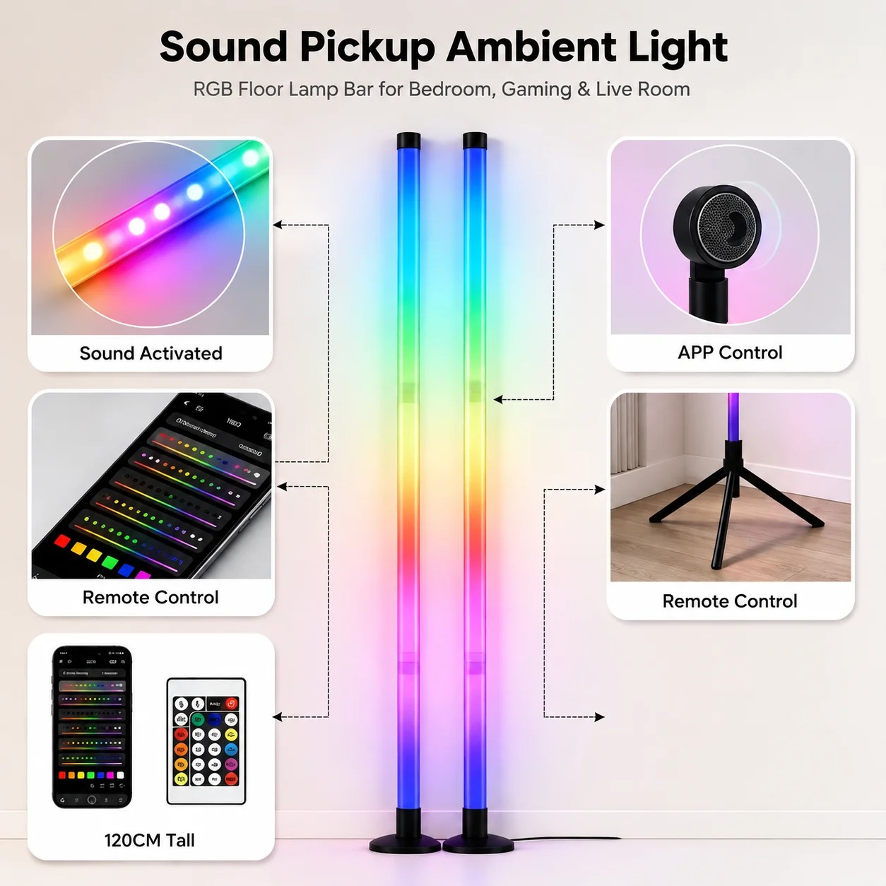 2PCS 120CM RGB Floor Lamp, Sou - Lighting Decor Room ulasan dan harga