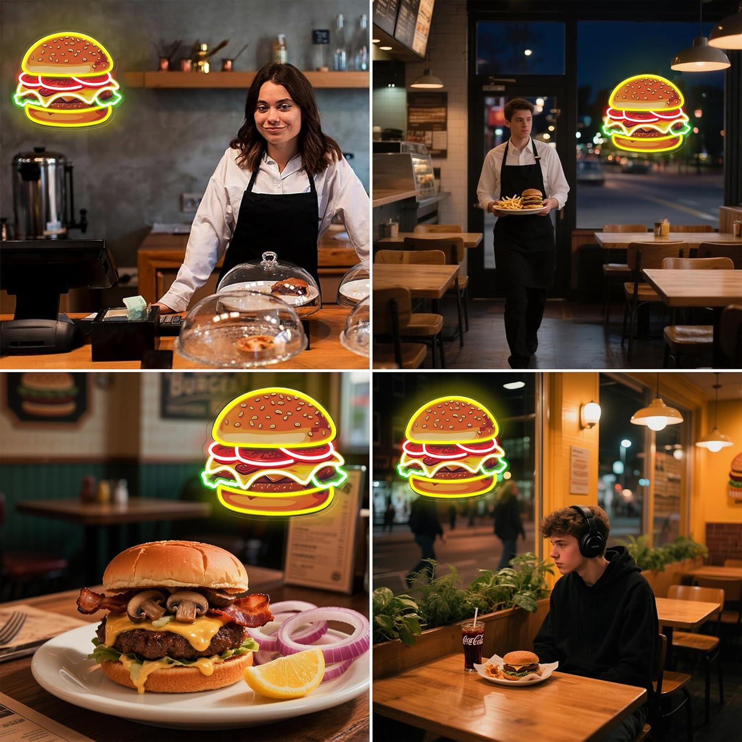 Burger Neon Sign LED Hamburger - Restaurant Lighting Decoration ulasan dan harga